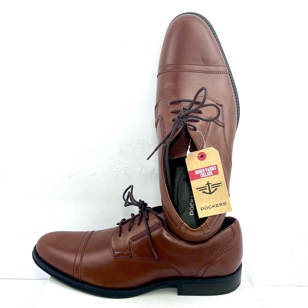DOCKERS GARFIELD CAP-TOE OXFORD DRESS SHOES, MILK CHOCOLATE BROWN, SIZE 10.5M